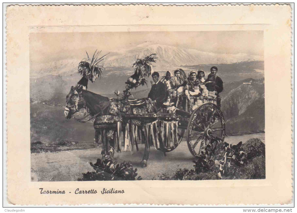 Taormina. Carretto Siciliano. Chariot Sicilien.  Costumes Traditionnels. Rare. Pas Vue Sur Delcampe. Grd Format. 2 Scans - Altri & Non Classificati