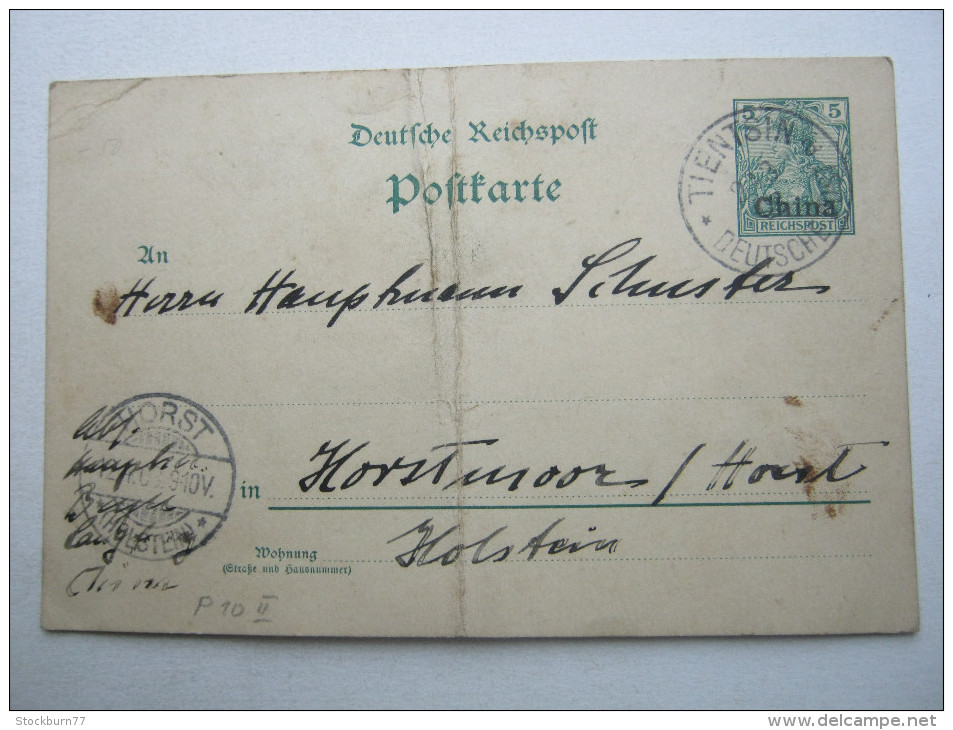 191903, Tientsin , Karte Nach Deutschland  ,  Karte Mit   Viel Text , Rs. Haftstellen - Brieven En Documenten