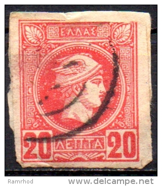 GREECE 1886 Hermes - 20l. - Red   FU Imperforated PAPER ATTACHED - Oblitérés