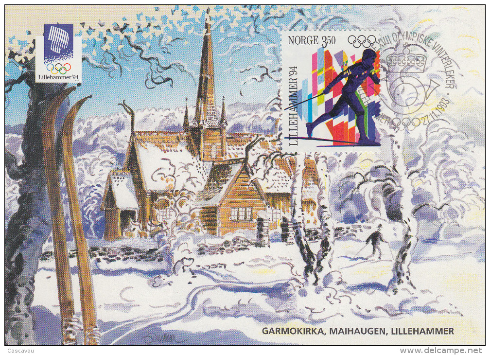 Carte Maximum  1er  Jour   NORVEGE   Jeux   Olympiques   De   LILLEHAMMER    1993 - Hiver 1994: Lillehammer