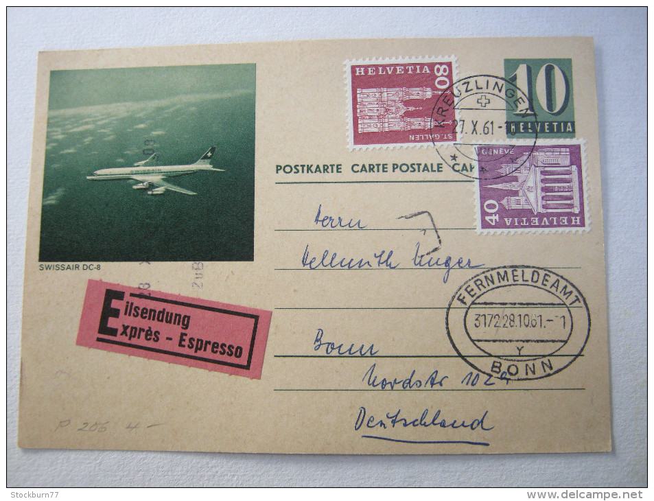 1961, Bildganzsache Mit Zusatzfrankatur Als Eilkarte Nach Bonn - Entiers Postaux