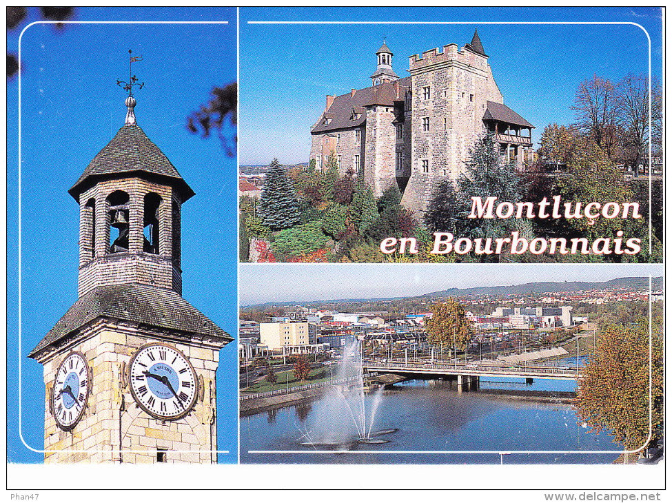 MONTLUCON (03, Allier), Bourbonnais, Tour De L'Horloge, Château Des Ducs De Bourbon, Le Cher Et Le Pont St Jacques - Montlucon