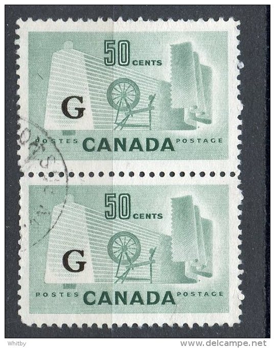 Canada 1953 50 Cent Textile Industry  G Overprint Issue #O38  Vertical Pair - Overprinted