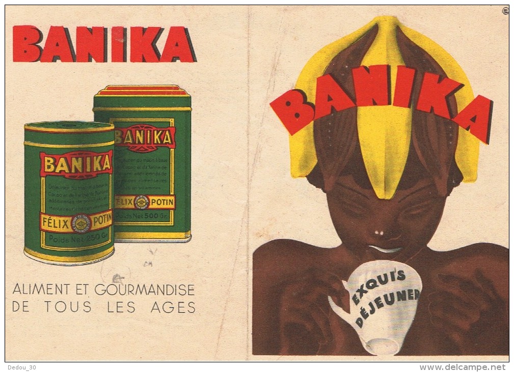 Carte Publicitaire Produits Banika (concurent De Banania) Petit Déjeuner Au Cacao Félix Potin - Supplies And Equipment