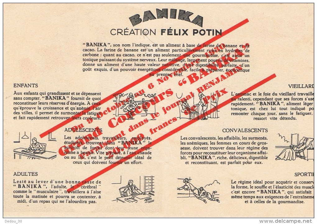 Carte Publicitaire Produits Banika (concurent De Banania) Petit Déjeuner Au Cacao Félix Potin - Supplies And Equipment