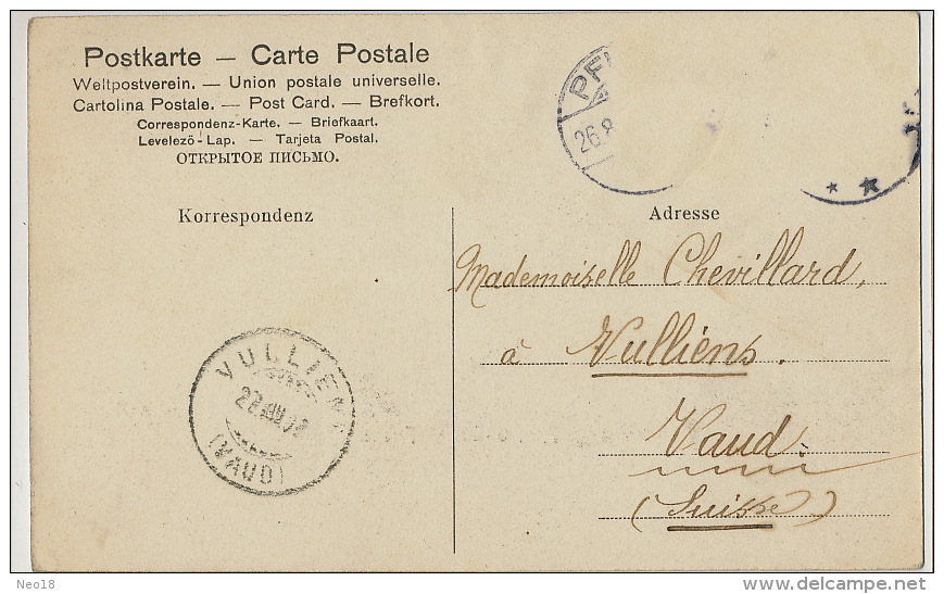 Ferette Pfirt 1907  Envoi Vers Chevillard A Vulliens Vaud Suisse - Ferrette