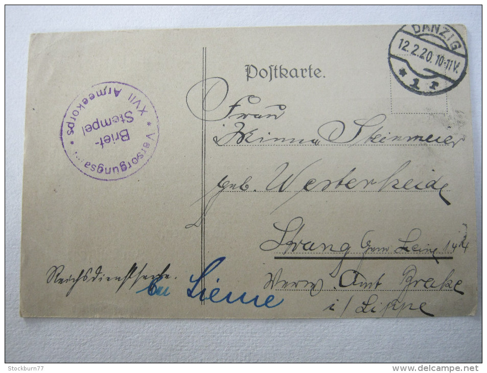 1920, DANZIG , Militärkarte Mit Truppensiegel - Covers & Documents