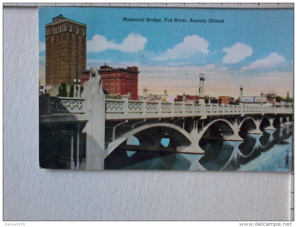 Cart. - U.S.A.- Illinois - Aurora - Memorial Bridge, Fox River. - Aurora (Ilinois)