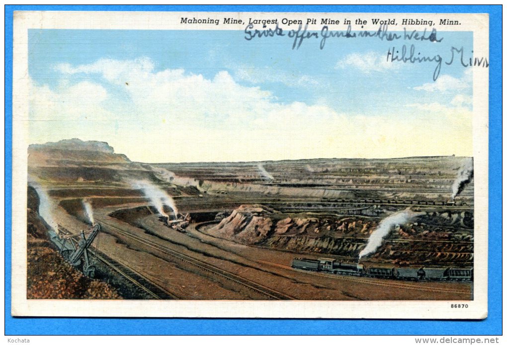 EGG706, Mahoning Mine, Largest Open Pit Mine In The World, Hibbing, Minn, Train,, Circulée 1939 Sous Enveloppe - Bergbau