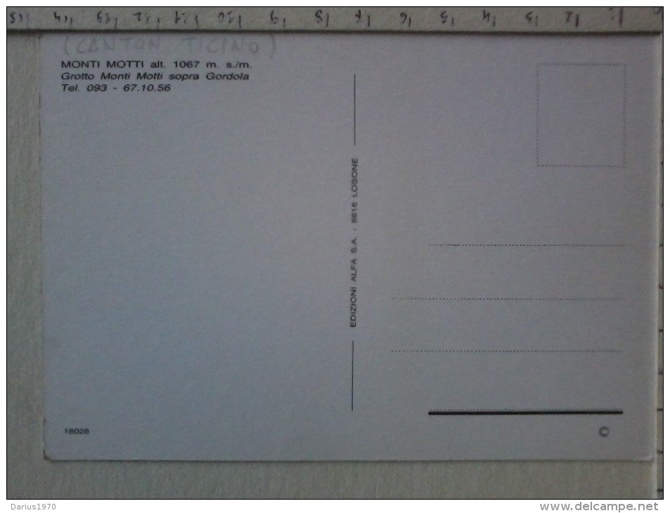 Cart. - Svizzera - Canton Ticino - Monti Motti M. 1067 S.m.- Grotto Monti Motti Sopra Gordola. - Prater