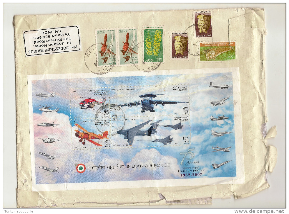 BLOC POSTE AERIENNE  INDE SUR LETTRE RECOMMANDEE - Airmail