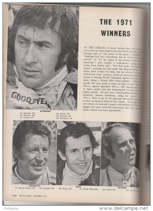 RA#45#23 RIVISTA MOTOR SPORT 1971/HAWKE RACING/ROTHMANS F1/STEWART ANDRETTI ICK/OPEL GT/V8 MERCEDES BENZ/B.R.M.P160 - Automobile - F1