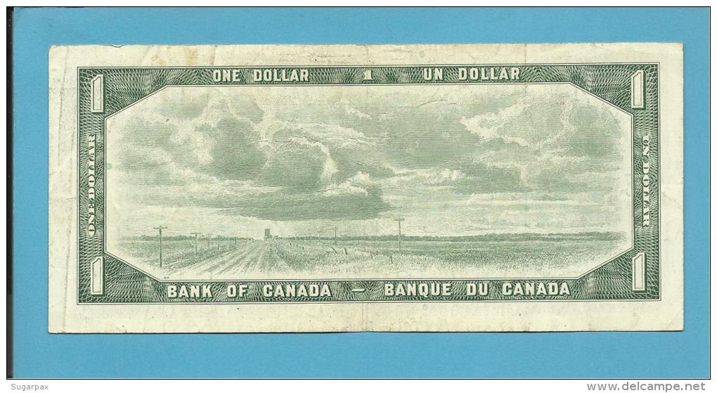 CANADA - 1 DOLLAR - ( 1954 ) - Pick 75.b - Sign. Beattie-Rasminsky ( 1961-72 ) - Printer BABNC - 2 Scans - Canada