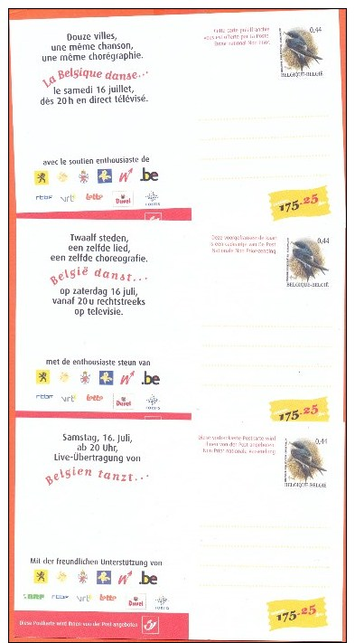 Belgie Postal Stationery  3 Carte Propagande - Belgie Danse Tanzt Danst Buzin - Cartes Postales Illustrées (1971-2014) [BK]