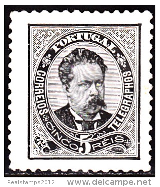 PORTUGAL-1884-1887, D. Luís I. De Frente. N. Valores.  5 R. P. Porc. Preto Cinz. D. 11 3/4 X12  (*) MNG MUNDIFIL  Nº 60c - Neufs