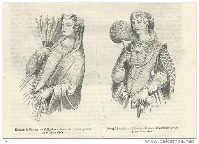 9 GRAVURES De 1855 Avec Article De 8 Pages Sur L'HISTOIRE De L'EVENTAIL - Estampes & Gravures