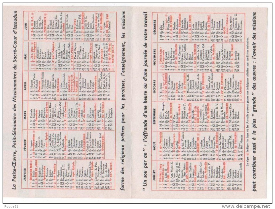 CALENDRIER  1965  ( La Petite - Oeuvre Des Missionnaires Du SACRE-CŒUR ) - Petit Format : 1961-70