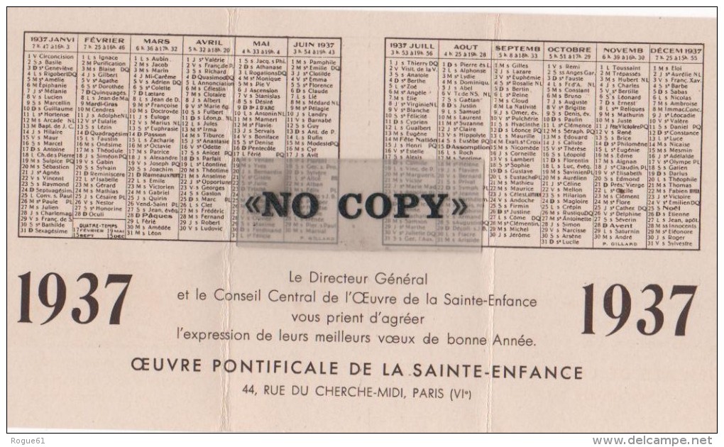 CALENDRIER  1937  ( L´ Oeuvre Pontificale De La Sainte Enfance ) - Petit Format : 1921-40