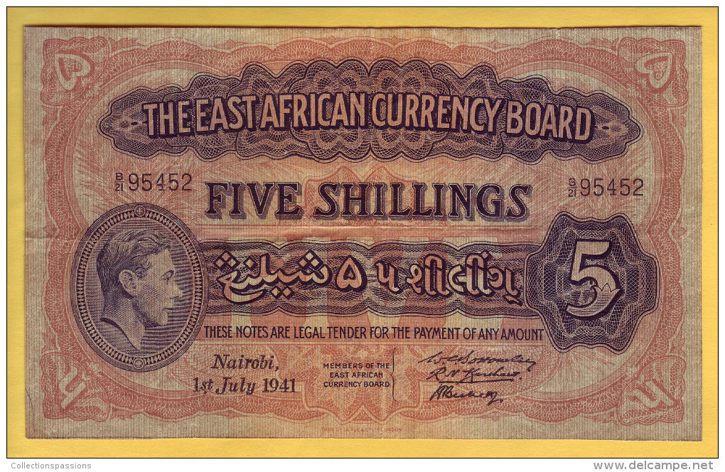 THE EAST AFRICAN CURRENCY BOARD - Billet De 5 Shillings. 1-07-1941.  Pick: 28a.  SUP - Otros – Africa