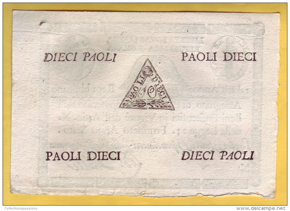 REPUBBLICA ROMANA - Assignat De 10 Paoli. 1798-99.  Pick: S332.  SUP+ - Autres & Non Classés