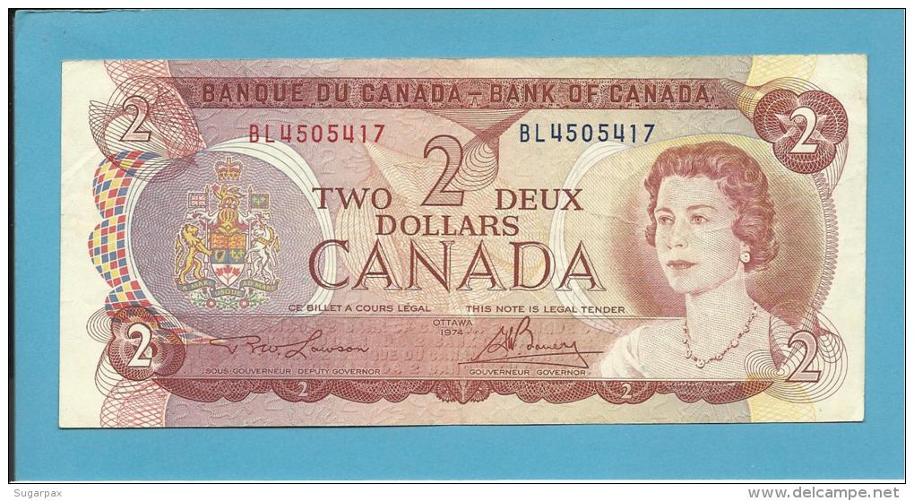 CANADA - 2 DOLLARS - ( 1974 ) - Pick 86a - Sign Lawson-Bouey - 2 Scans - Canada