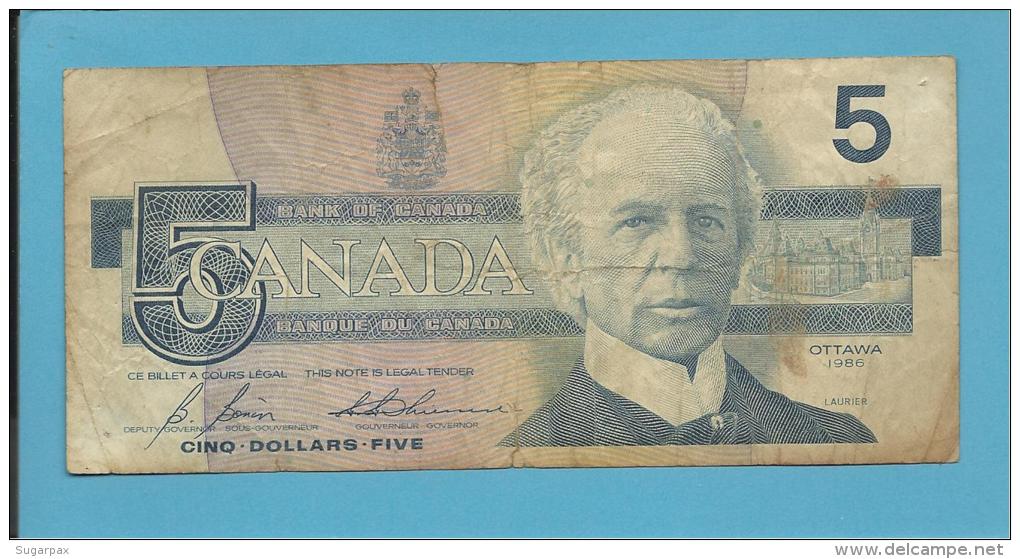 CANADA - 5 DOLLARS - ( 1986 ) - Pick 95.c - Sign. Bonin-Thiessen - 2 Scans - Canada