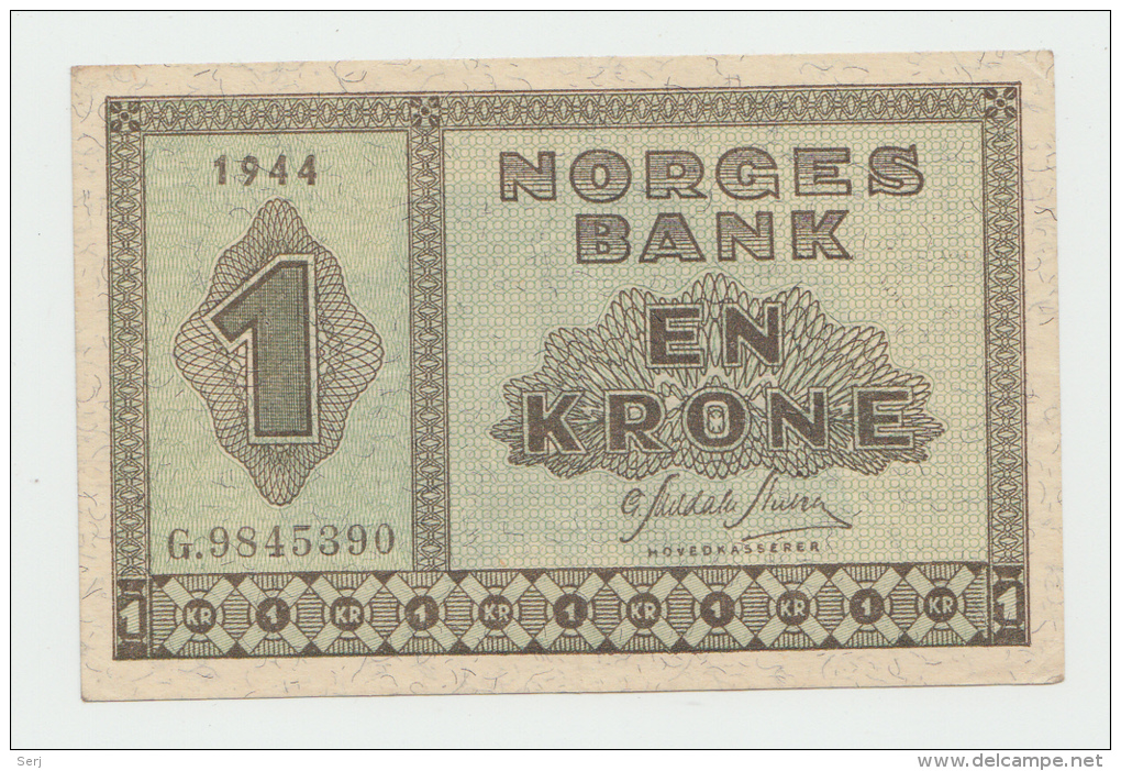 Norway 1 Krone 1944 AXF CRISP RARE Banknote Pick 15a - Norvège