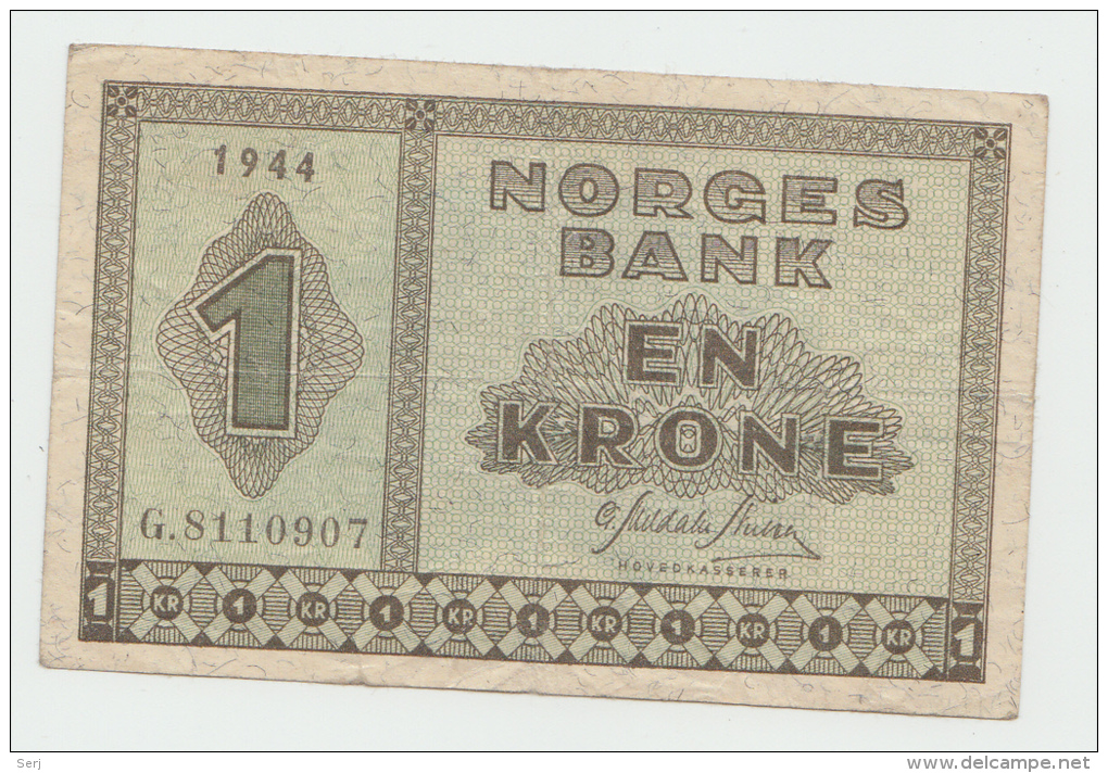 Norway 1 Krone 1944 VF+ CRISP RARE Banknote Pick 15a - Norway