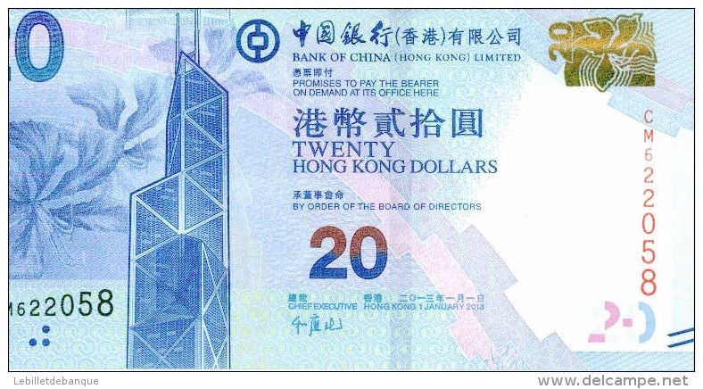 20 Dollars 2013 NEUF - Hong Kong