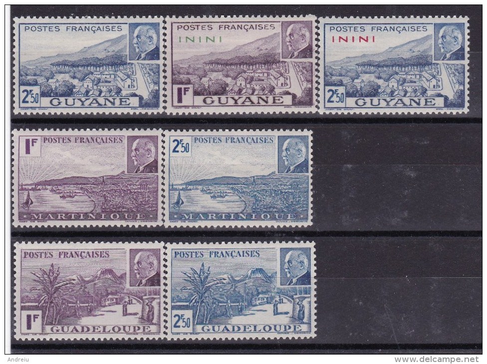 1942 French Guyana, Inini, Martinique,Guadeloupe - Marechal Petain 7v., As Scan, MLH - 1941 Série Maréchal Pétain