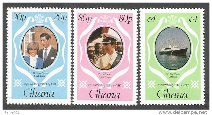 Ghana 1981 Royal Wedding Charles Diana Michel 892-4 Mint Set - Ghana (1957-...)