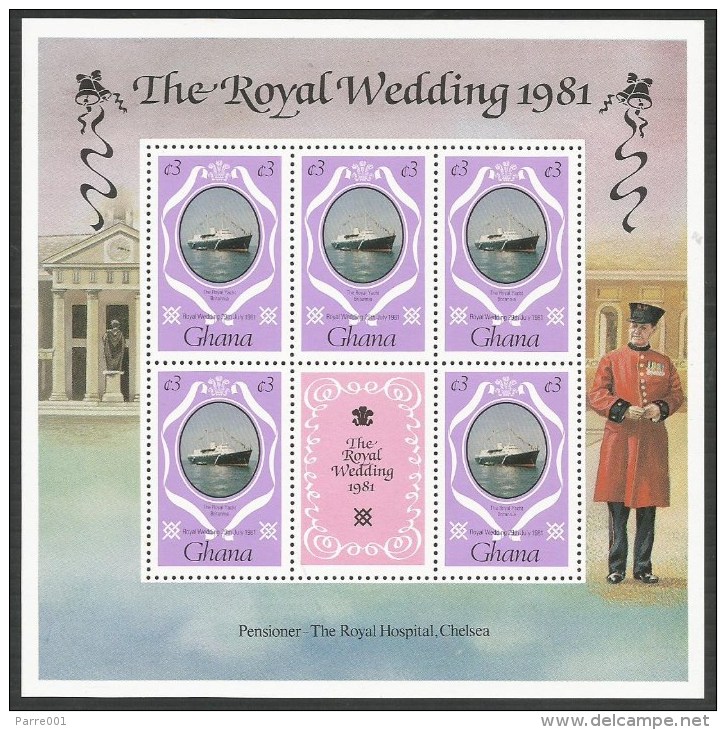 Ghana 1981 Royal Wedding Charles Diana Michel 895-7 Mint Three Blocks Of 5 Stamps - Ghana (1957-...)