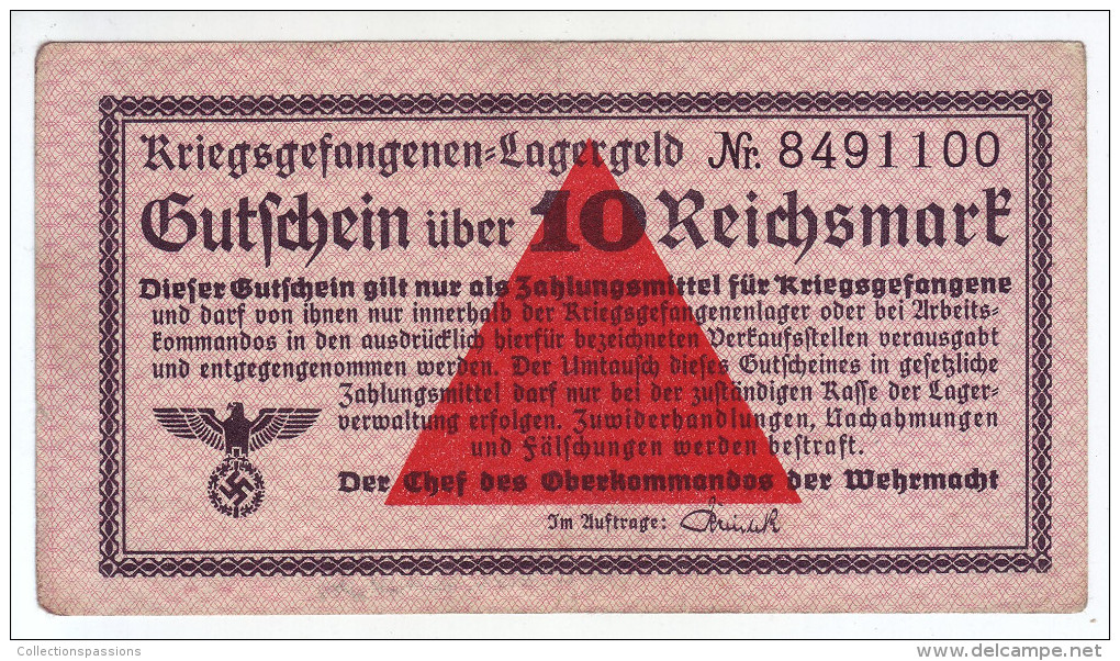 ALLEMAGNE - Billet De 10 Reichsmark. Camps De Prisonniers. Guerre 39-45. - Autres & Non Classés