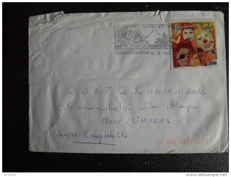 Mayotte Enveloppe De 1998 De Mamoudzou Carnaval Des Enfants - Briefe U. Dokumente