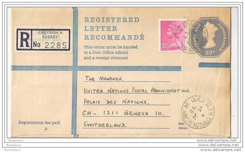 G 115 - Entier Postal Recommandé Envoyé De Croydon En Suisse 1972 - Interi Postali