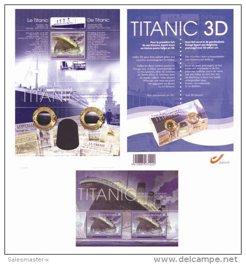 TITANIC Centennial Sheet Bloc 2stamps 3D BELGIË NIEUW - Ungebraucht