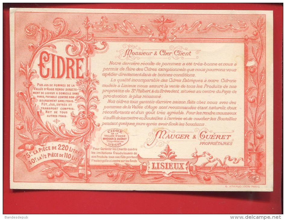 LISIEUX RARE GRANDE CIDRERIE MODELE VALLEE AUGE MAUGER GUERET CARTE PUBLICITAIRE CIDRE JUS POMMES POMME IMP ARNAUD PARIS - Lisieux