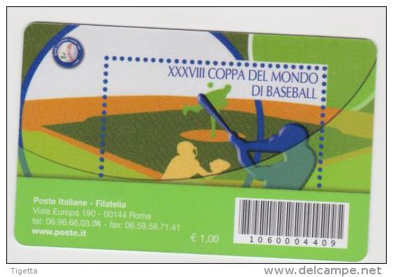 2009 - ITALIA -  TESSERA FILATELICA   "XXXVIII COPPA DEL MONDO DI BASEBALL" - Tarjetas Filatélicas