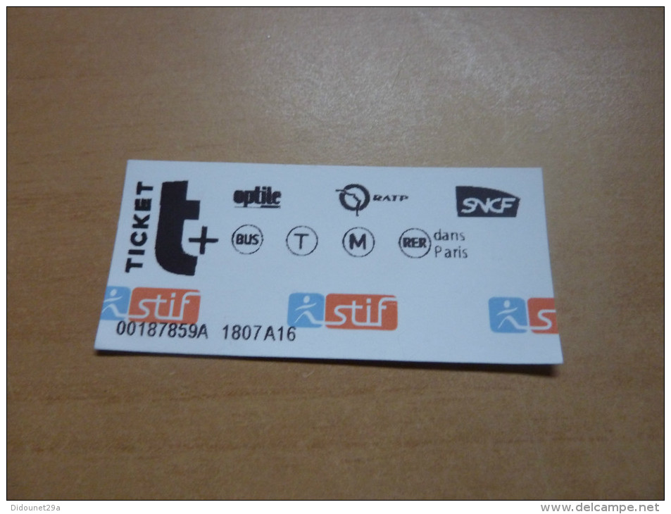 Ticket De Transport (métro, Bus, Train, Tramway) Stif PARIS(75) "standard" Type 2 - Europe