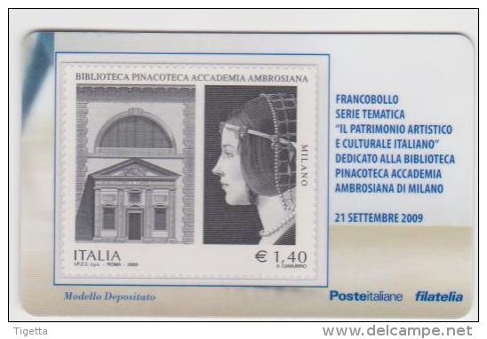 2009 - ITALIA -  TESSERA FILATELICA   "BIBLIOTECA PINACOTECA ACCADEMIA AMBROSIANA DI MILANO" - Cartes Philatéliques