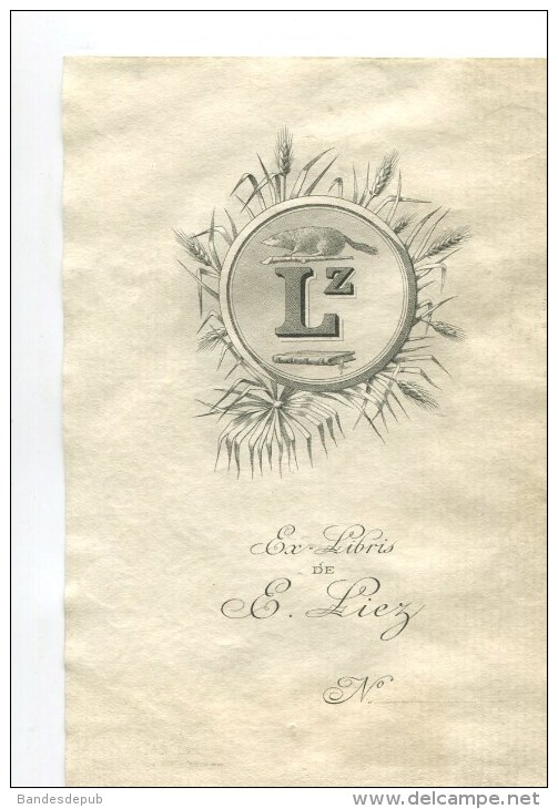 EX LIBRIS CIRCA 1880 LIEZ RAT BLE LIVRE LETTRE L Z - Ex-libris