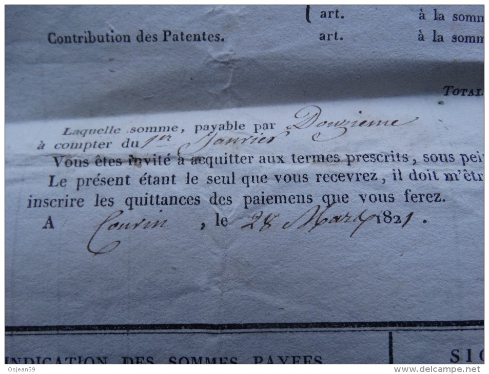 Contributions Directes De 1821 De Mr Dupont Jean à Gonrieux - Documents Historiques