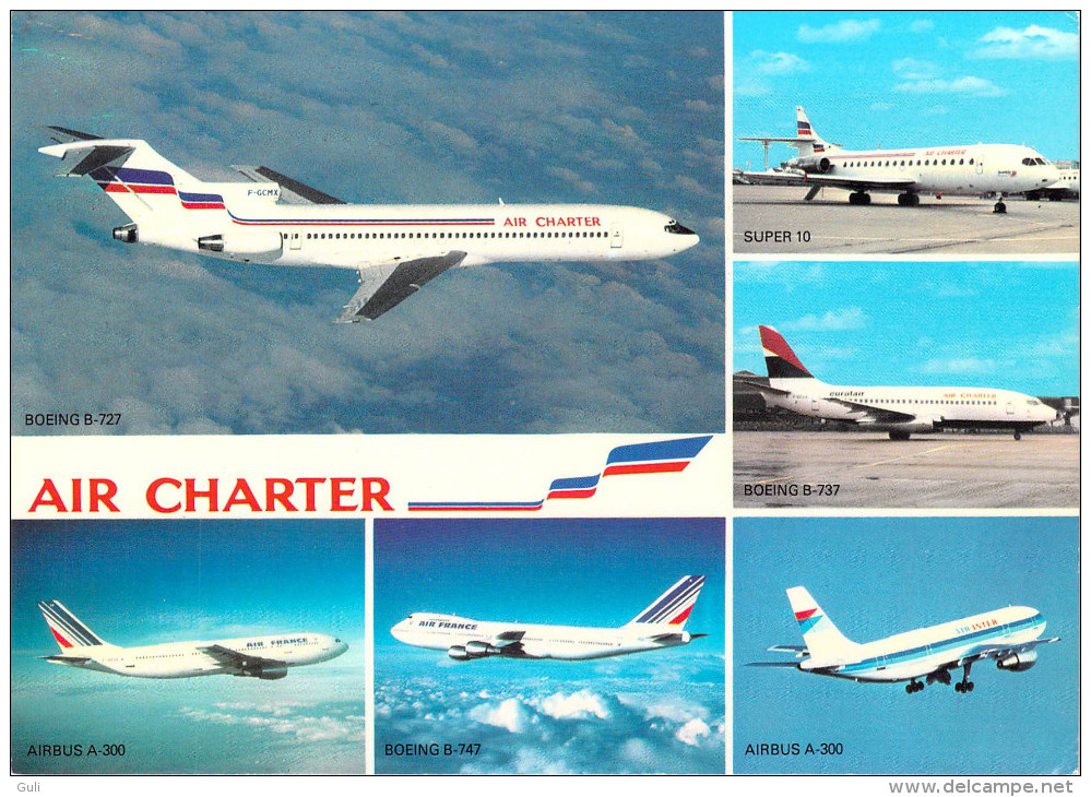 AVIATION- AIR CHARTER filiale d´AIR FRANCE et AIR INTER  Lot de 3 cartes (2) scan R/V des 3 cartes (Airbus AVION)