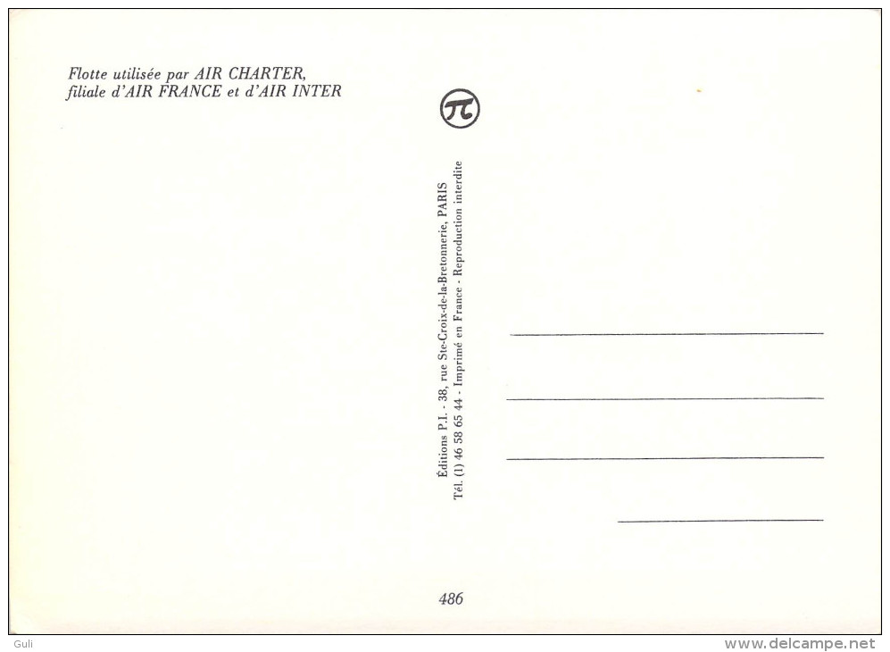 AVIATION- AIR CHARTER filiale d´AIR FRANCE et AIR INTER  Lot de 3 cartes (2) scan R/V des 3 cartes (Airbus AVION)