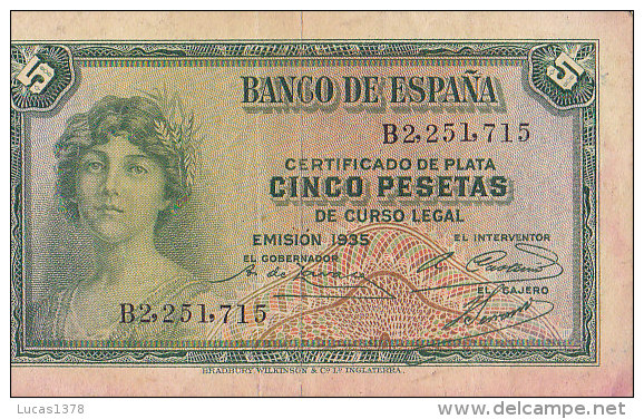 Certificado De Plata CINCO PESETAS De Curso Legal---EMISION 1935 / B2251715 / TTB - 5 Pesetas