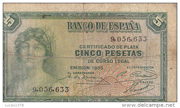 Certificado De Plata CINCO PESETAS De Curso Legal---EMISION 1935 / 9056633 - 5 Pesetas