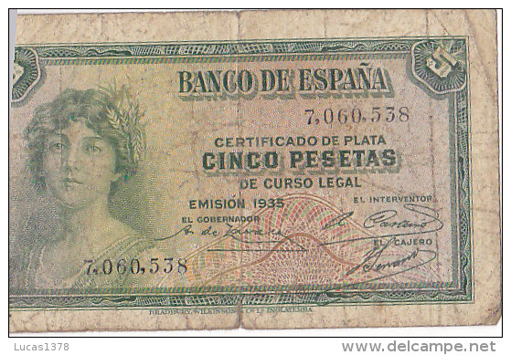 Certificado De Plata CINCO PESETAS De Curso Legal---EMISION 1935 / 7060538 - 5 Pesetas