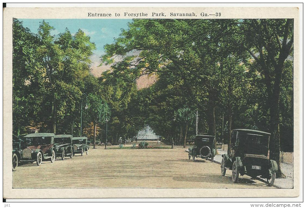 GEORGIA ENTRANCE TO FORSYTHE PARK SAVANNAH GA 39 CARTE NEUVE VOITURE ANCIENNES - Savannah