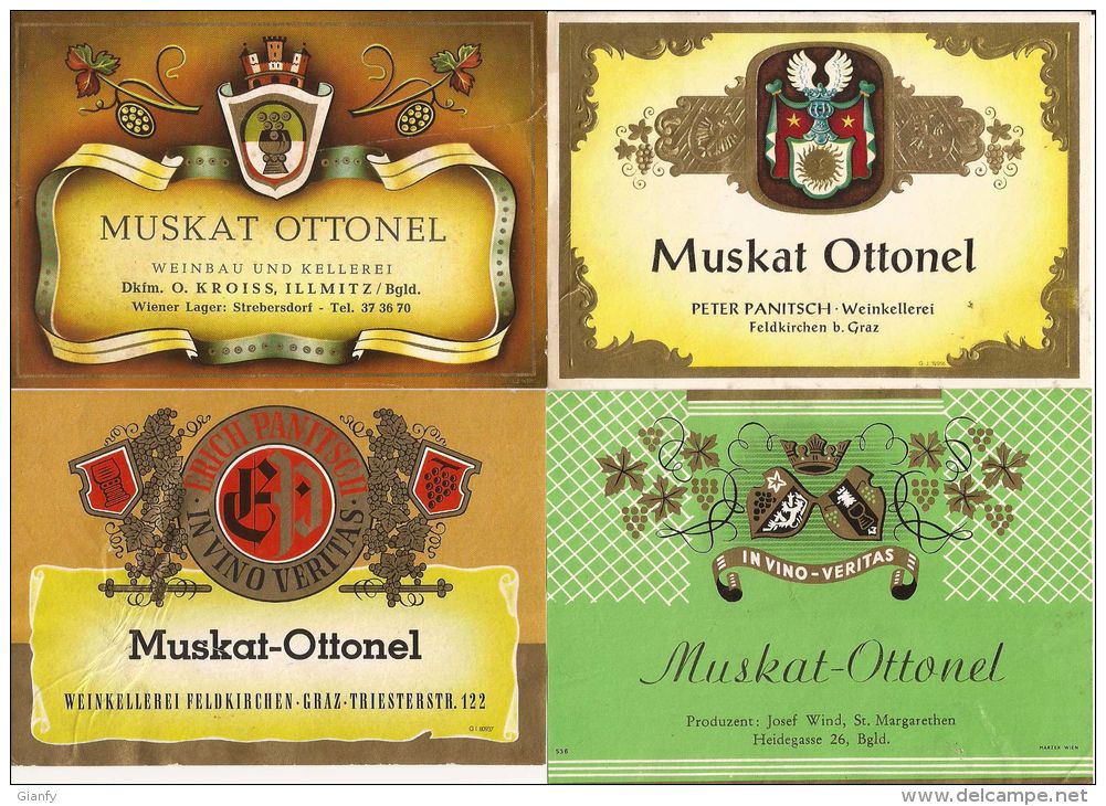 4 ETICHETTE VINO MUSKAT OTTONEL AUSTRIA 4 AUSTRIA WINE LABELS - Collections & Sets