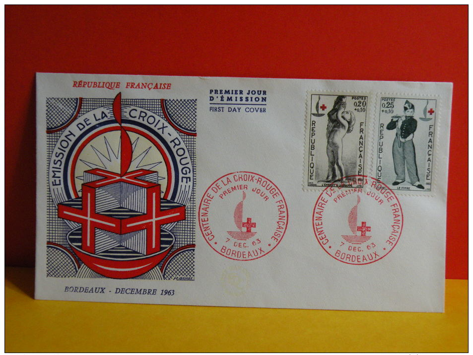 FDC- Centenaire Croix Rouge Française - Bordeaux - 7.12.1963 - 1er Jour, Cote 5 € - 1960-1969